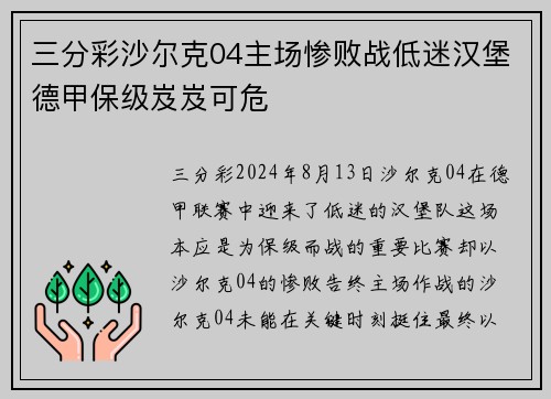 三分彩沙尔克04主场惨败战低迷汉堡德甲保级岌岌可危