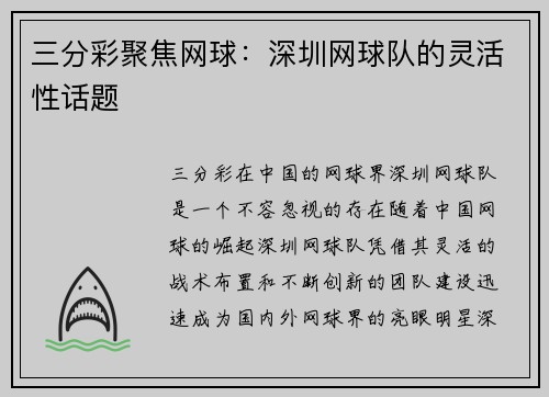 三分彩聚焦网球：深圳网球队的灵活性话题